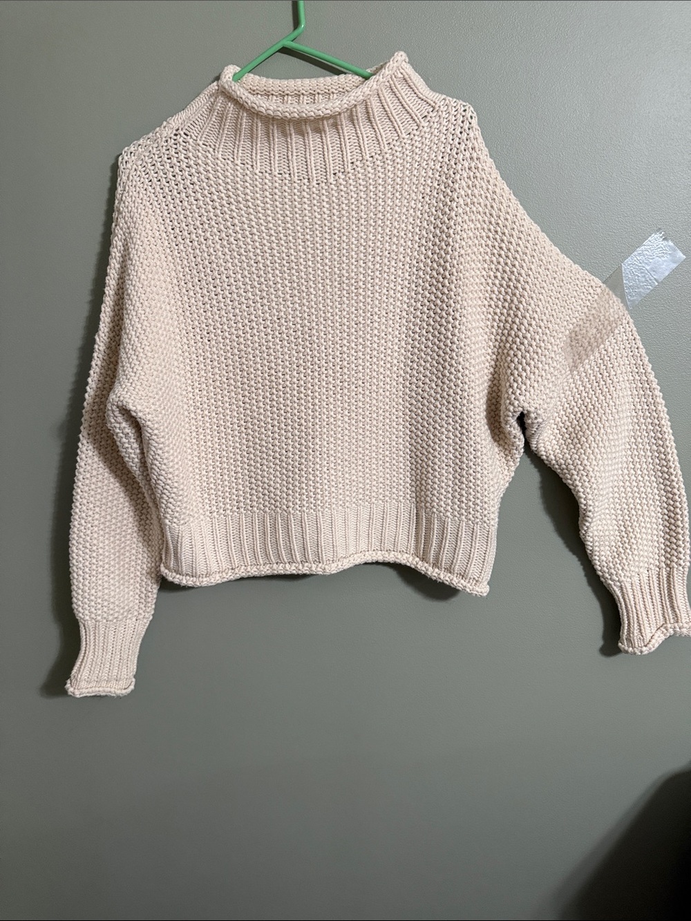 SHE + SKY Cropped Cream Knit Mock-Neck Sweater